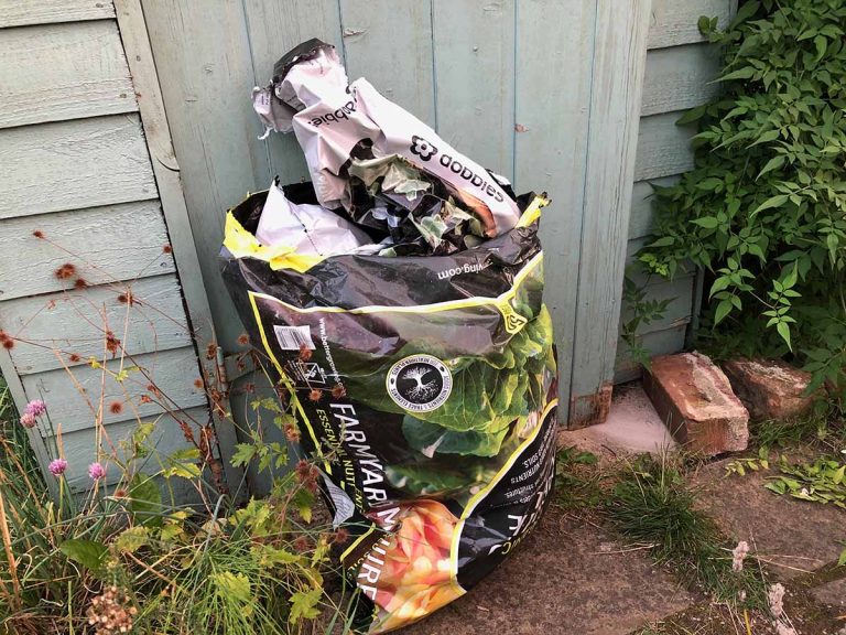 Recycling old compost bags York Allotments